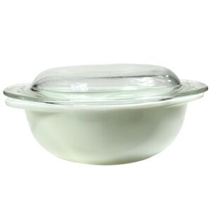 VTG USA Pyrex Casserole Covered Dish 022 Opal White Milk Glass With Clear Lid